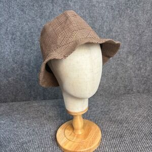 Brown Plaid Cloche Bucket Hat L/XL Cotton Dark Academia Preppy Y2K